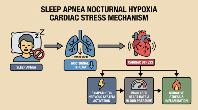 Sleep Apnea Nocturnal Hypoxia Cardiac Stress Mechanism Diagram