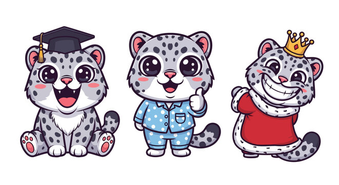 Cute Snow Leopard Cubs in Different Outfits.