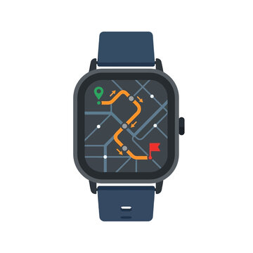 Smartwatch displaying a navigation map with a route
