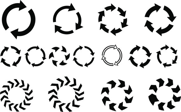 Circular Arrow Icons Collection with Rotation Refresh Recycle and Process Flow Vector Symbols Set