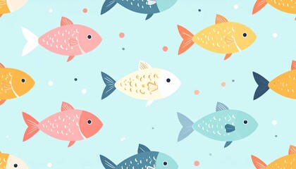 Obraz premium Colorful fish pattern on light blue background.