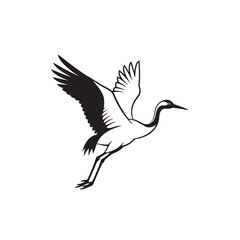Naklejka premium A minimalist black and white illustration of a crane bird in flight.