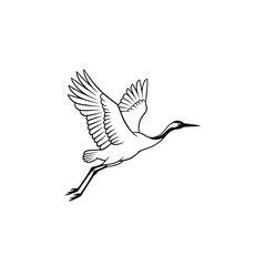 Naklejka premium A minimalist black and white line art illustration of a graceful crane in flight.
