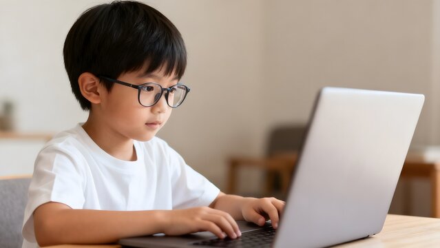 Young boy using laptop