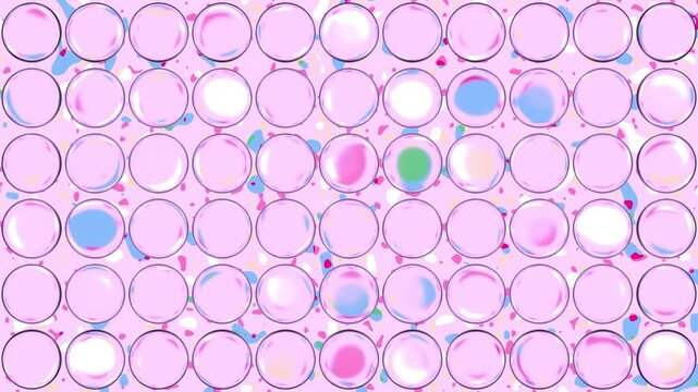 Playful Anime Candy Glass Bubbles Over Pink and Blue Colorful Fluid Background