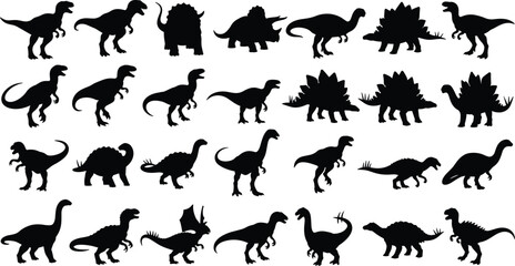Dinosaur Silhouette Collection Set with Prehistoric Reptile Vector Illustrations © MostMeskatun