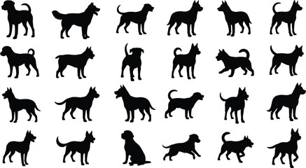 Fototapeta premium Dog Silhouette Collection Set with Standing Walking and Running Canine Poses