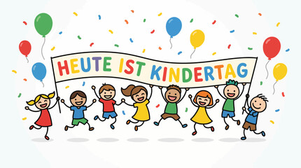 Naklejka premium Children Celebrating Childrens Day with Balloons