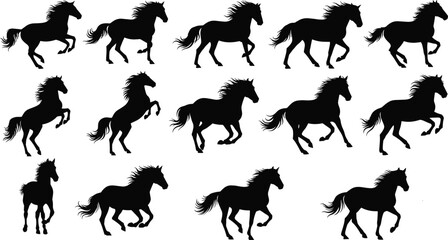Fototapeta premium Running Horse Silhouette Collection Set with Dynamic Equine Pose Illustrations