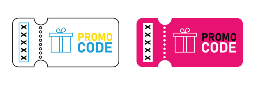 Colourful promo code coupons with gift box icons for discount and special offers on white background