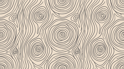 Obraz premium Light abstract wood grain seamless vector pattern with circular tree rings and wavy lines. Hand drawn timber bark texture illustration for wallpaper background and graphic design.