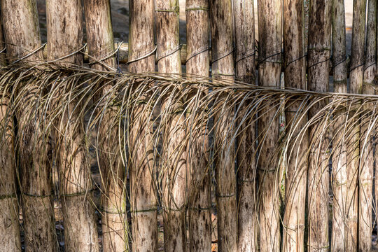 Detalhe de constru&ccedil;&atilde;o com bambu em Aldeia Guarani