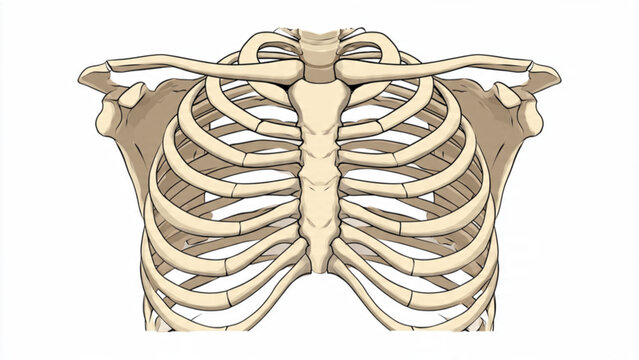 Detailed Illustration of Human Rib Cage and Clavicles in Neutral Colored Style