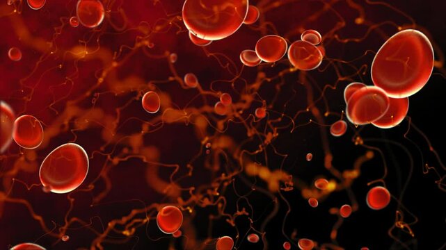 Microscope red blood cells clot and virus Bacteria infection 3d rendering health care medical and science concept particle in blood human body science biology in 4K Ultra HD footage
