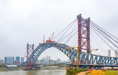 Naklejka premium Jianghan Bridge Construction Scene, Wuhan China