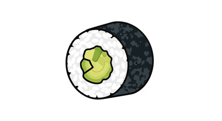 Round sushi roll with rice, dark nori, and green avocado filling © Ahmad