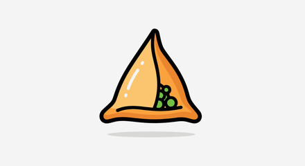 Fototapeta premium A golden, triangular pastry with a green, beaded filling, casting a shadow