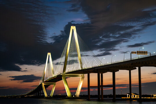 Arthur Ravenel Jr. Bridge at Sunset in Charleston, South Carolina