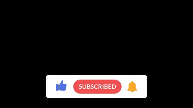 Subscribe, like and notification bell button animation with alpha channel for video overlay.