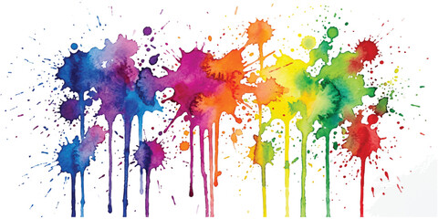 Fototapeta premium Bright rainbow color paint splashes and drips on a horizontal design