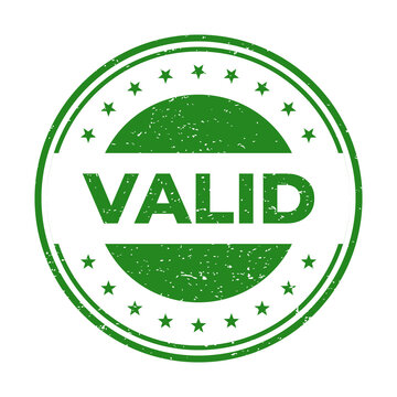 Green valid stamp with circular border and checkmark