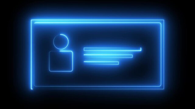 Glowing neon Identification cards, ID Card icon animation. parsons verify icon, profile verify account icon.user icon on black background.4k