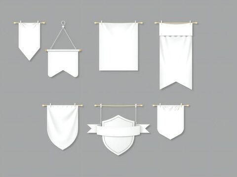Various styles of blank flags displayed on a grey background
