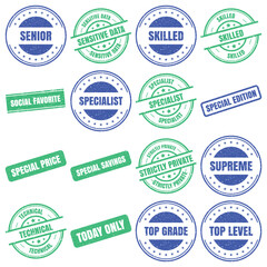 Fototapeta premium Senior, Sensitive Data, Skilled, Social Favorite, Specialist, Special Edition, Special Price, Special Savings, Strictly Private, Supreme, Technical, Today Only, Top Grade and Top Level Vintage Grunge 