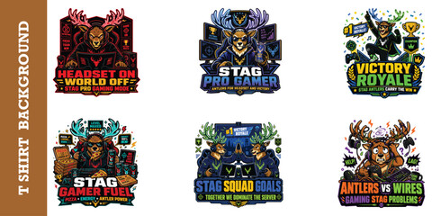 Gaming stag character mascot collection for esports logo t shirt design gamer badges set. © jubayer95