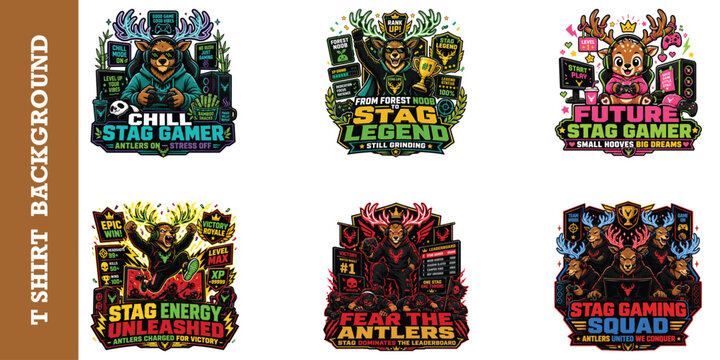 Esports stag mascot set for gaming team logos apparel design collection professional icons.
