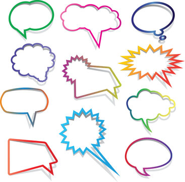 Colorful conversation cloud dialogue stickers for message alert web graphic design vector