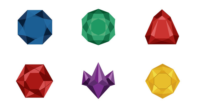 Collection of colorful gemstones on white background vector illustration