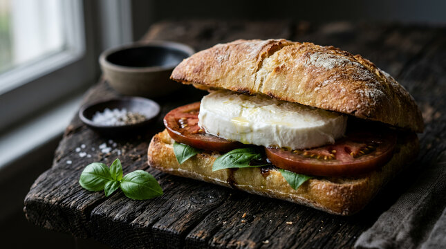 Delicious Italian sandwich with fresh mozzarella.