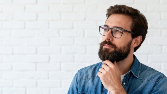 Man with beard and glasses in contemplation