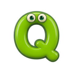 Fototapeta premium Green 3D Letter Q with Cartoon Eyes