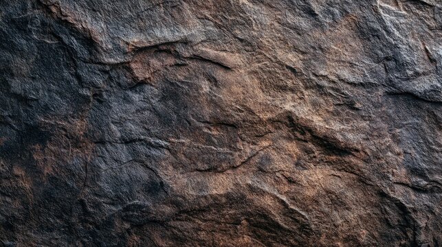 Close-up of a textured, rugged stone surface with natural grooves and varying shades of brown and gray.