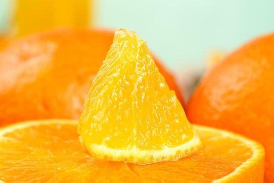 Fresh Cut Citrus Orange Wedge with Vibrant Yellow Flesh