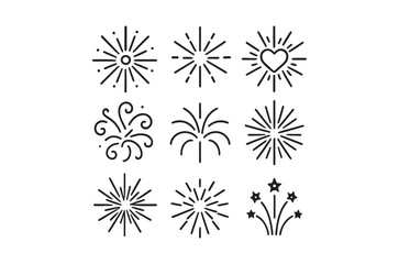 Obraz premium Starburst and floral ornament vector illustration set on white background