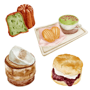 Handdrawn Cafe Dessert Set Bundle Realistic Watercolor Illustration | Bakery Cafe Food Snack Dessert Menu Element Clipart PNG
