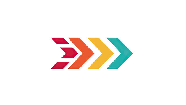 Multicolored directional arrows arrayed from left to right, expanding in size