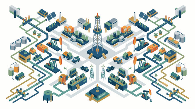 Oil and gas industry infrastructure isometric illustration.