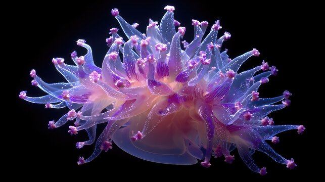 Ethereal deep-sea creature with translucent, glowing tentacles radiating outwards