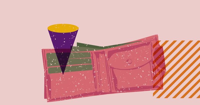 Risograph Wallet with geometric shapes animation. Moving object in trendy riso graph design video.