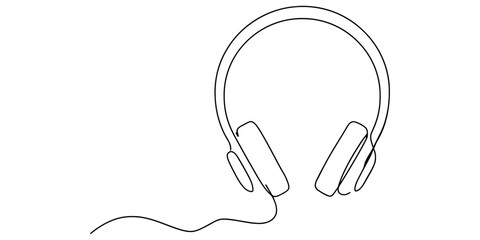 Obraz premium Continuous single line drawing of modern wired headphones for music listening Vector, illustration
