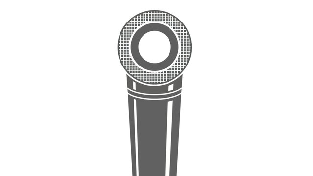 Gray microphone icon on white background, featuring a textured grille