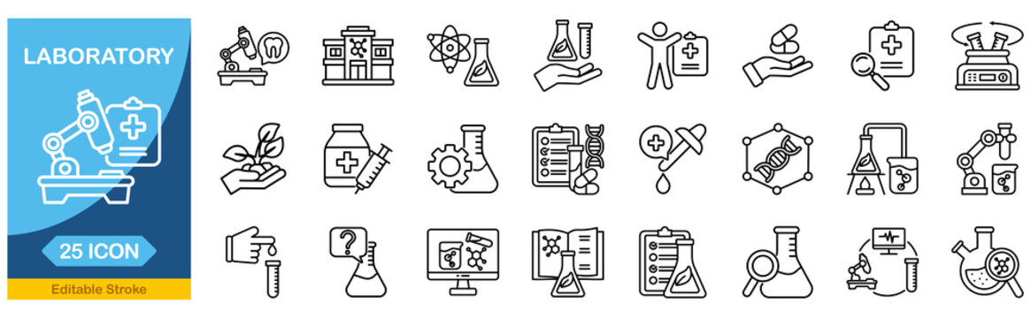 Laboratory icon set. Editable line icons. Vector illustration.