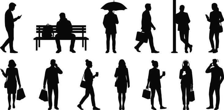 People waiting at bus stop illustrations