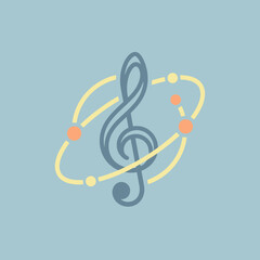 A stylized musical symbol surrounded by orbiting planetary rings design © Fajar