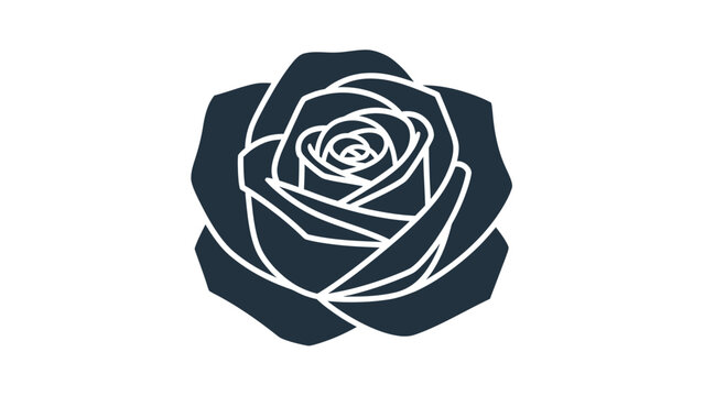 Dark blue stylized rose with clean white outlines on a white background
