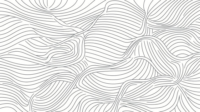Abstract organic flow of interconnected, parallel gray lines on a white background